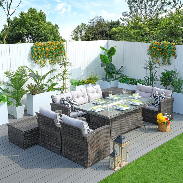 Patio Perfection with Rectangular Fire Pit Glass Tabletop Furniture Set (PAG-1503+1106R)