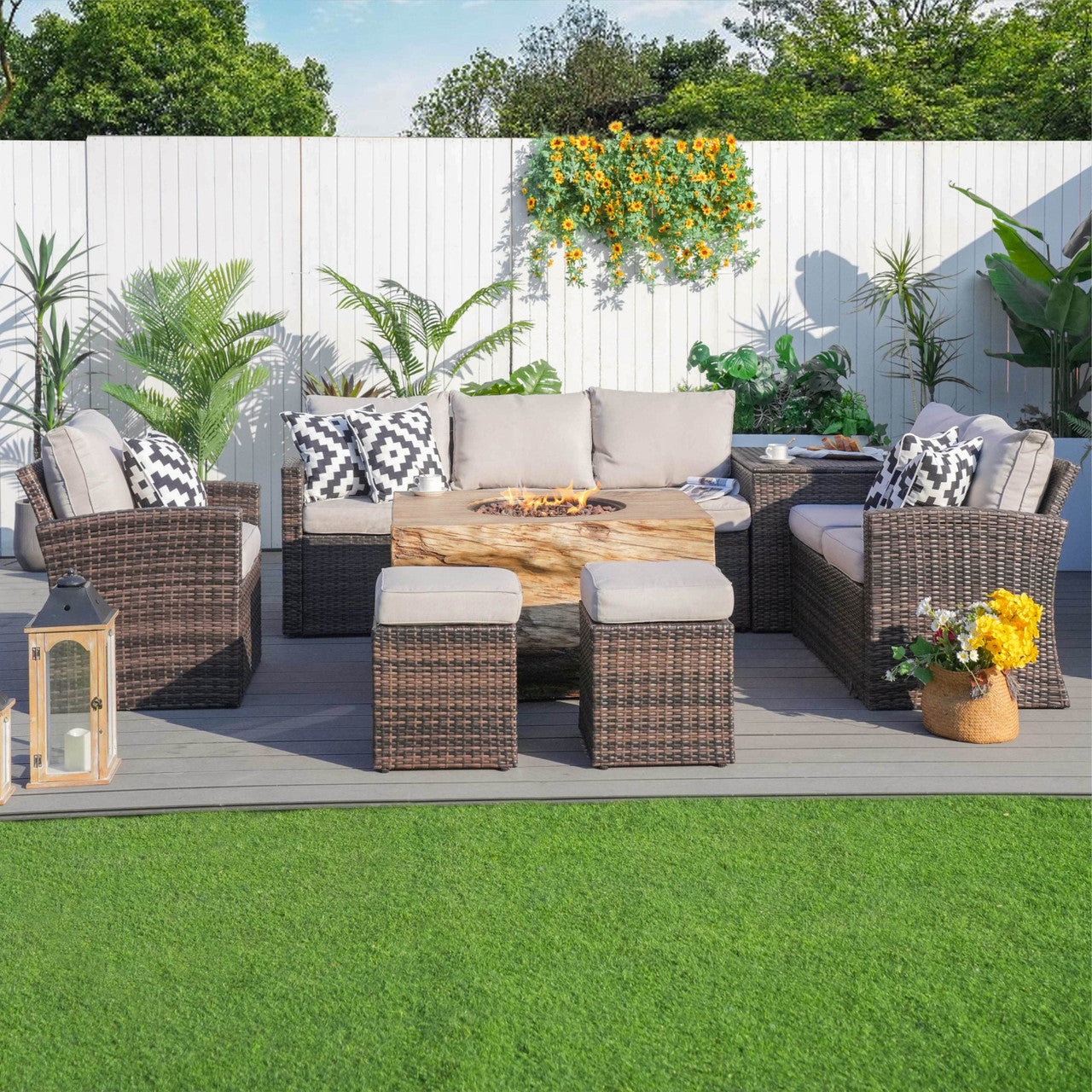 Elegant Patio Seating Sofa Set with Fire Pit Table by Direct Wicker(PAG-1403B+2170)