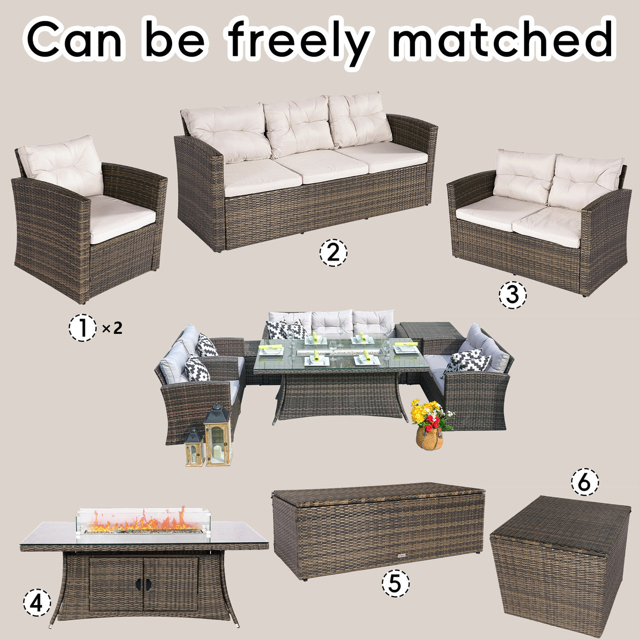 Patio Perfection with Rectangular Fire Pit Glass Tabletop Furniture Set (PAG-1503+1106R)