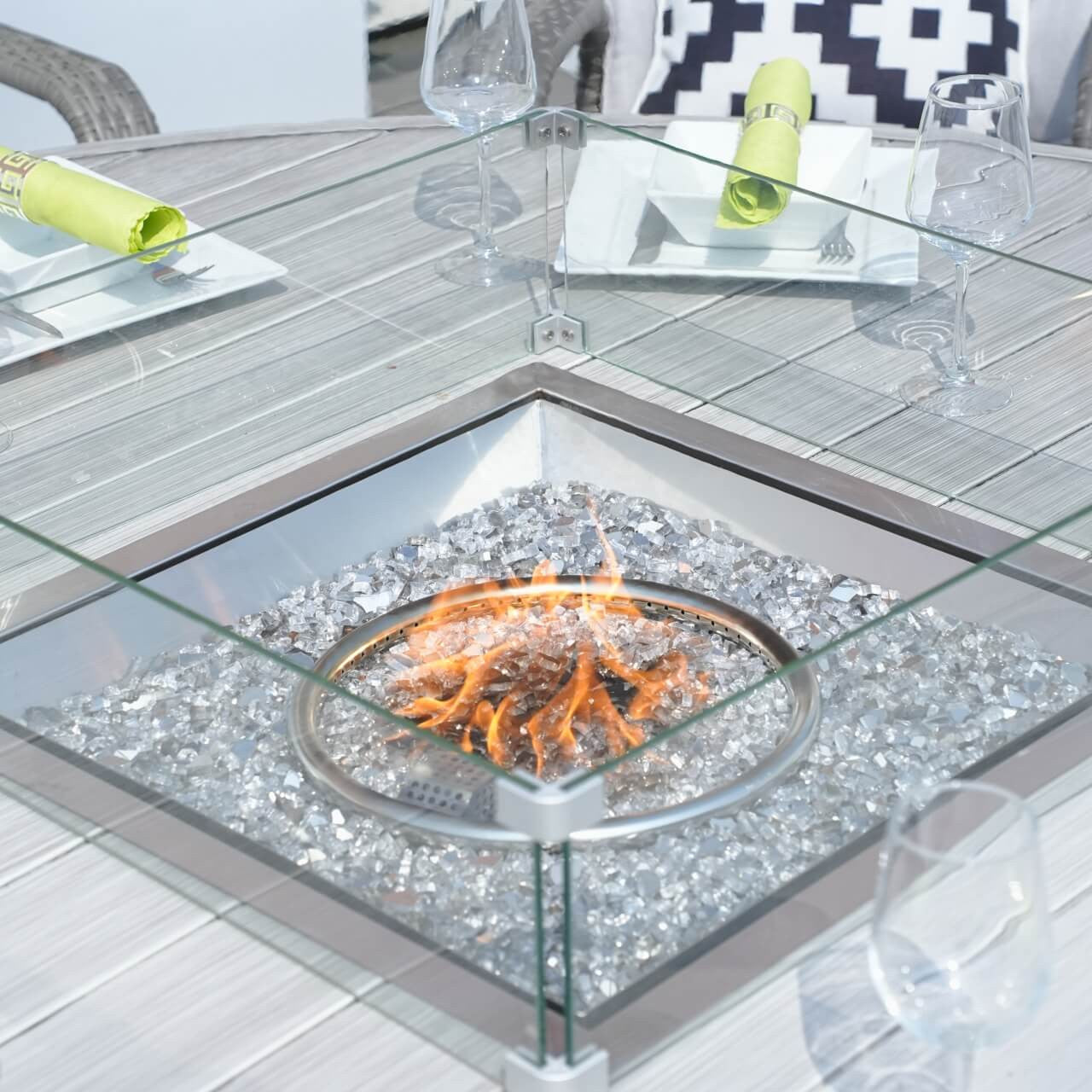 Direct Wicker's 8 Seats Round Fire Pit Set with Aluminium Tabletop & Rattan Chairs (PAG-1108A)