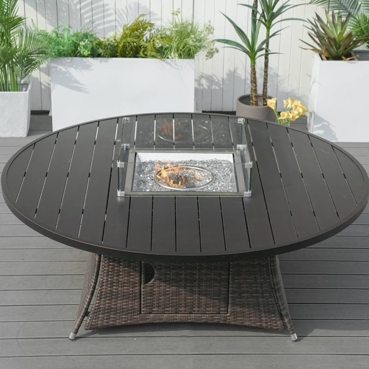 Direct Wicker's 8 Seats Round Fire Pit Set with Aluminium Tabletop & Rattan Chairs (PAG-1108A)
