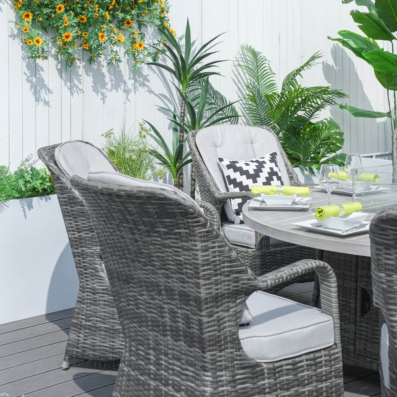 Direct Wicker's 8 Seats Round Fire Pit Set with Aluminium Tabletop & Rattan Chairs (PAG-1108A)