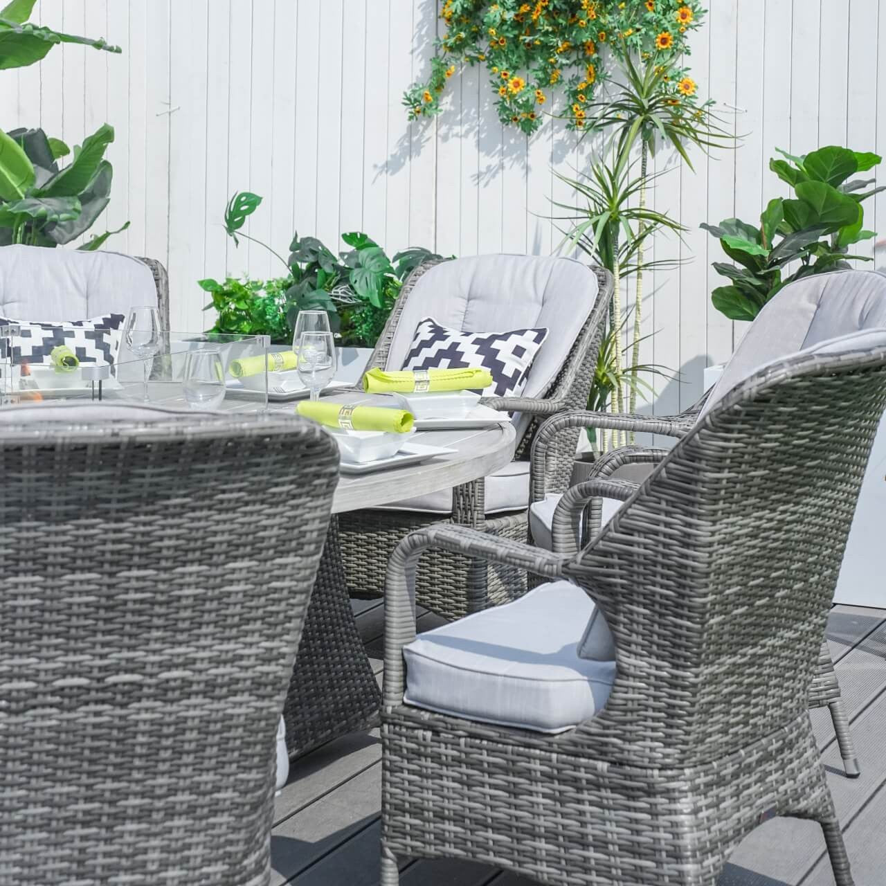 Direct Wicker's 8 Seats Round Fire Pit Set with Aluminium Tabletop & Rattan Chairs (PAG-1108A)