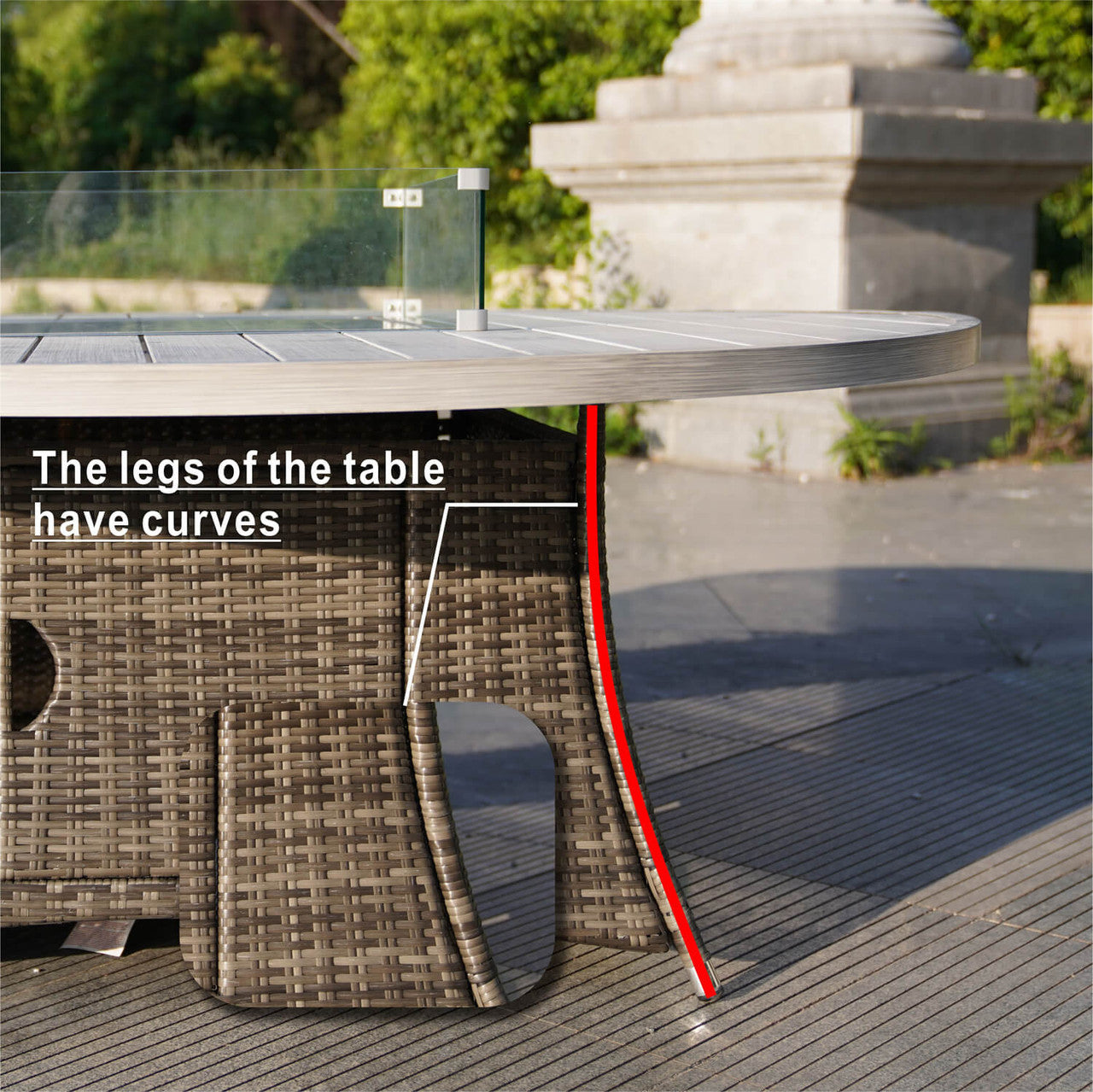 Direct Wicker's 8 Seats Round Fire Pit Set with Aluminium Tabletop & Rattan Chairs (PAG-1108A)