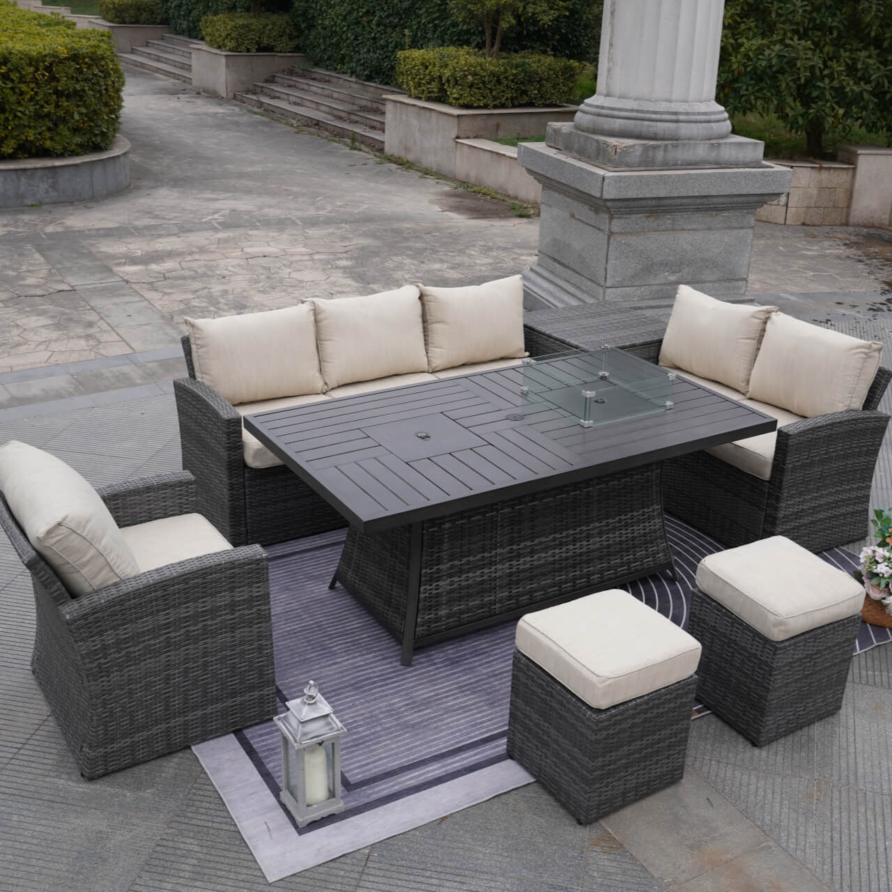 Direct Wicker's 7-Piece Wicker Patio Conversation Sofa Set Fire Pit Table with Ice Bucket (PAG-1403B+1106FI)