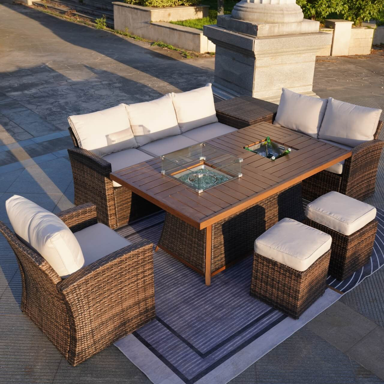 Direct Wicker's 7-Piece Wicker Patio Conversation Sofa Set Fire Pit Table with Ice Bucket (PAG-1403B+1106FI)