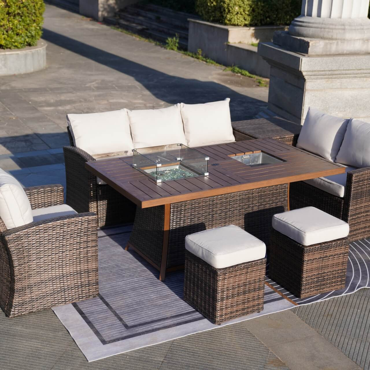 Direct Wicker's 7-Piece Wicker Patio Conversation Sofa Set Fire Pit Table with Ice Bucket (PAG-1403B+1106FI)
