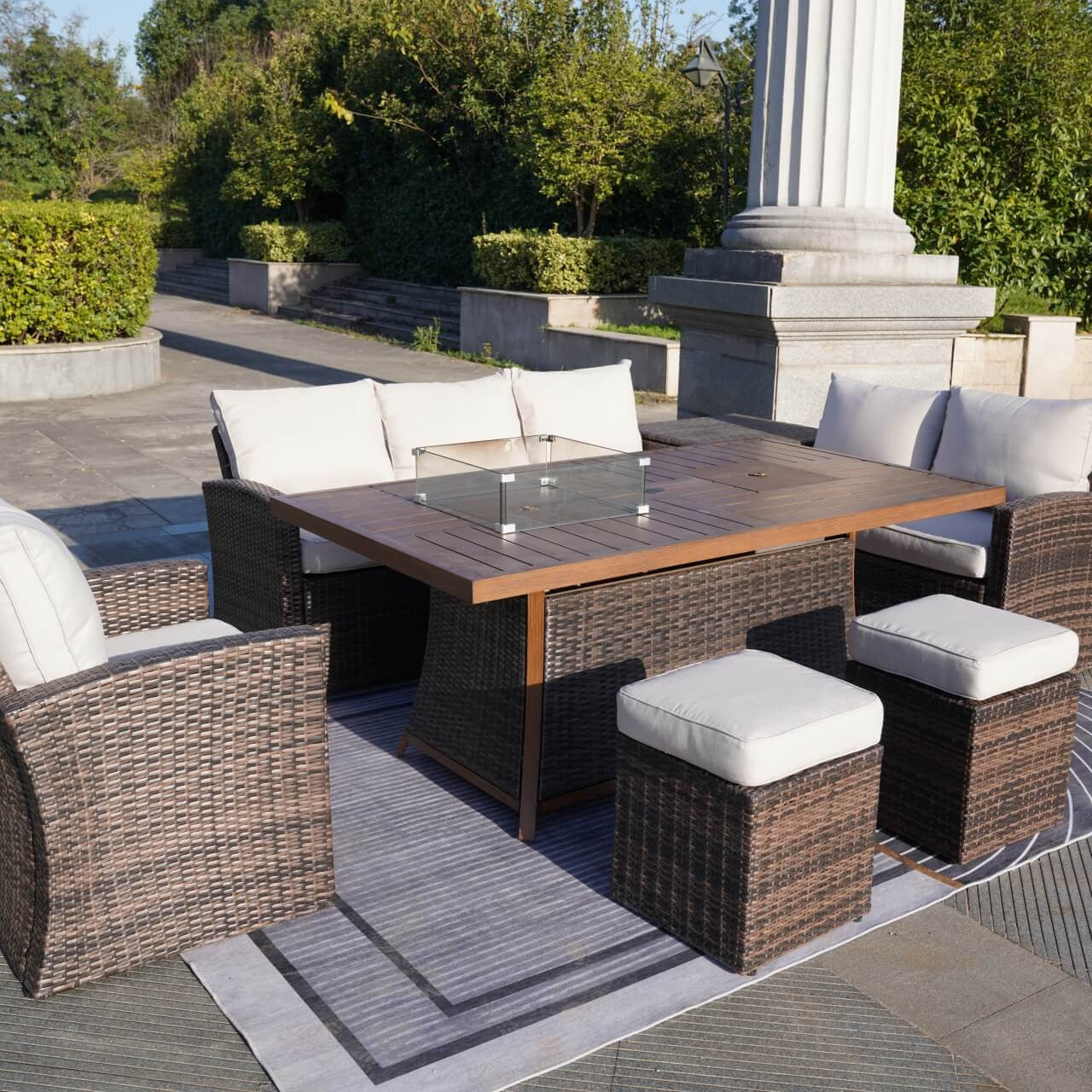 Direct Wicker's 7-Piece Wicker Patio Conversation Sofa Set Fire Pit Table with Ice Bucket (PAG-1403B+1106FI)