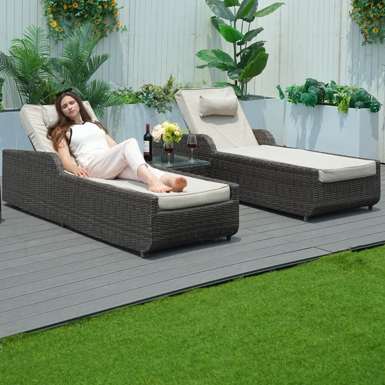 Outdoor Wicker Chaise Lounge with Armrest PAL-1127B | Direct Wicker
