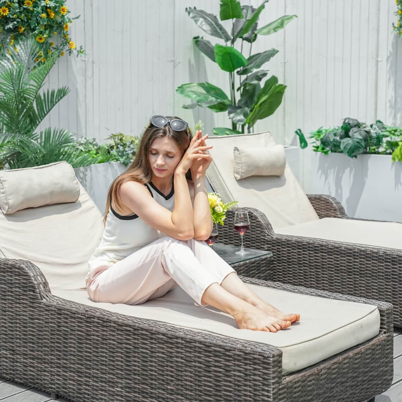 Outdoor Wicker Chaise Lounge with Armrest PAL-1127B | Direct Wicker