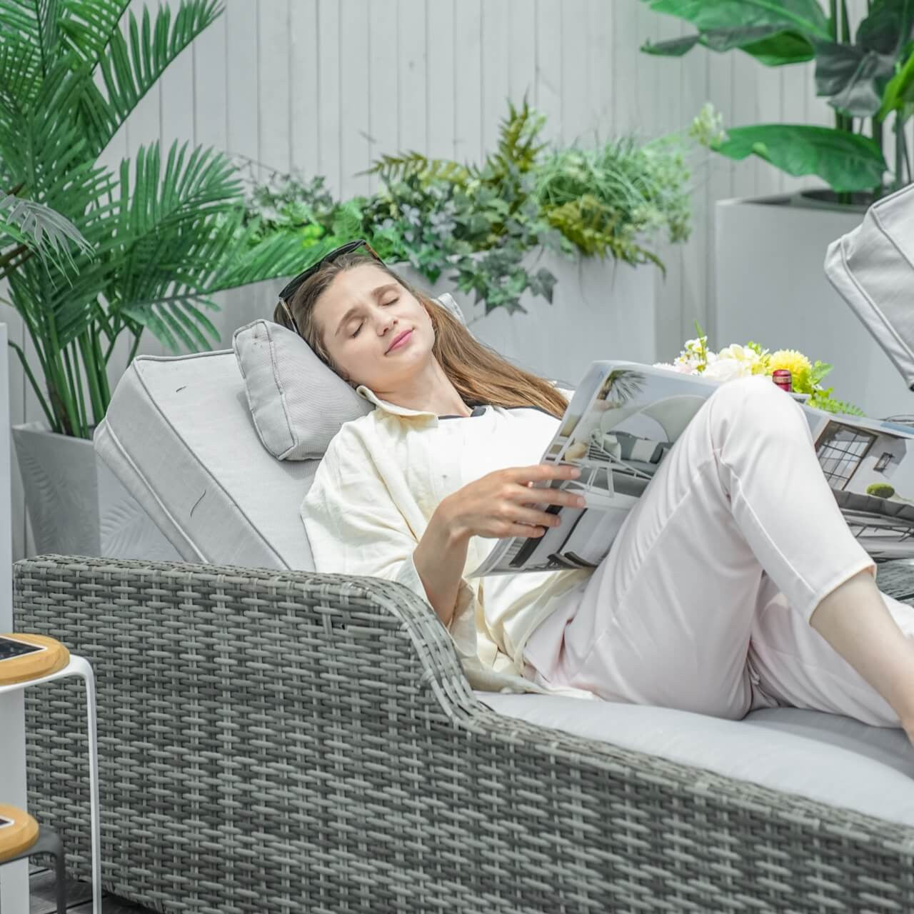 Outdoor Wicker Chaise Lounge with Armrest PAL-1127B | Direct Wicker