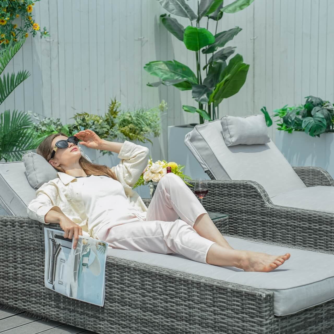 Outdoor Wicker Chaise Lounge with Armrest PAL-1127B | Direct Wicker