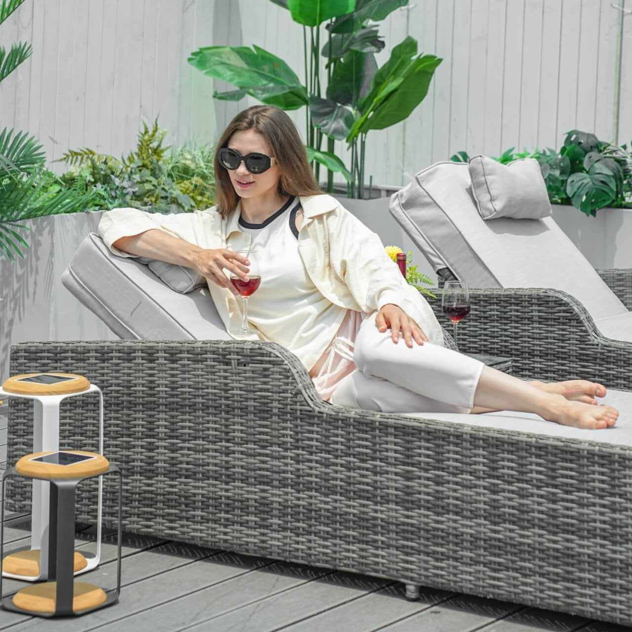 Outdoor Wicker Chaise Lounge with Armrest PAL-1127B | Direct Wicker