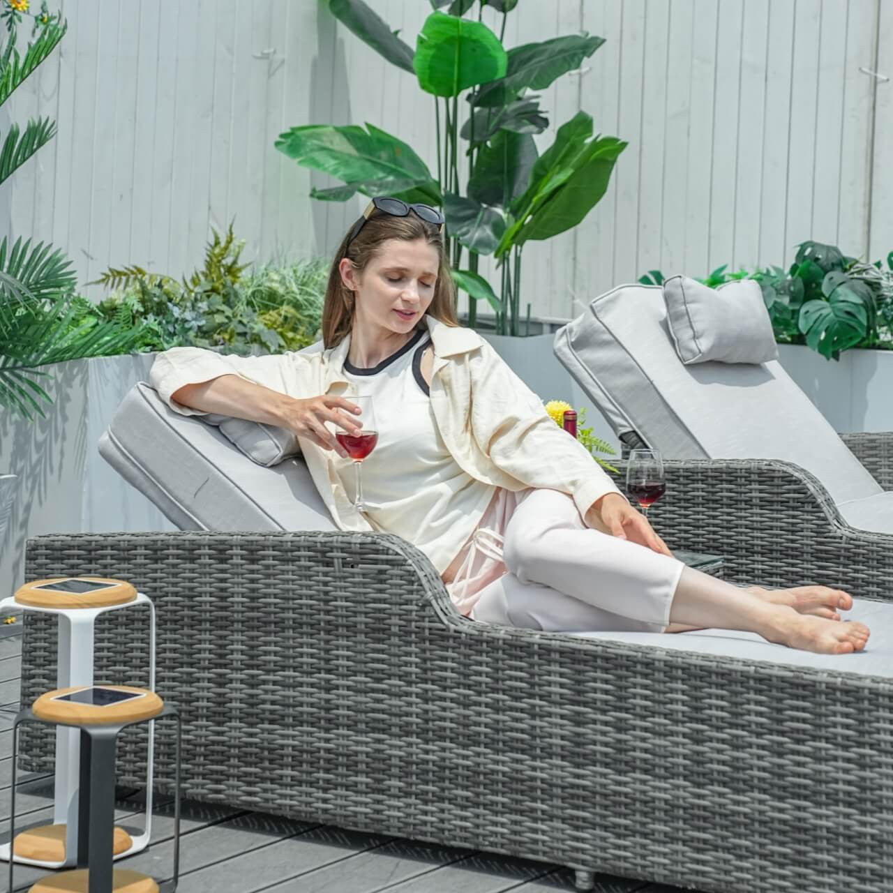 Outdoor Wicker Chaise Lounge with Armrest PAL-1127B | Direct Wicker