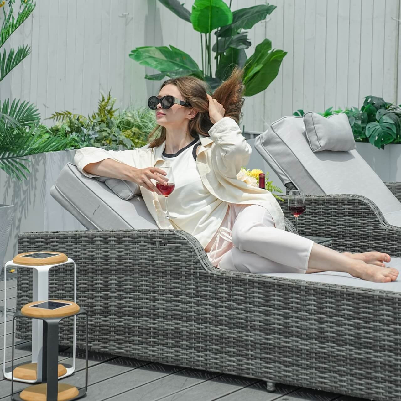 Outdoor Wicker Chaise Lounge with Armrest PAL-1127B | Direct Wicker