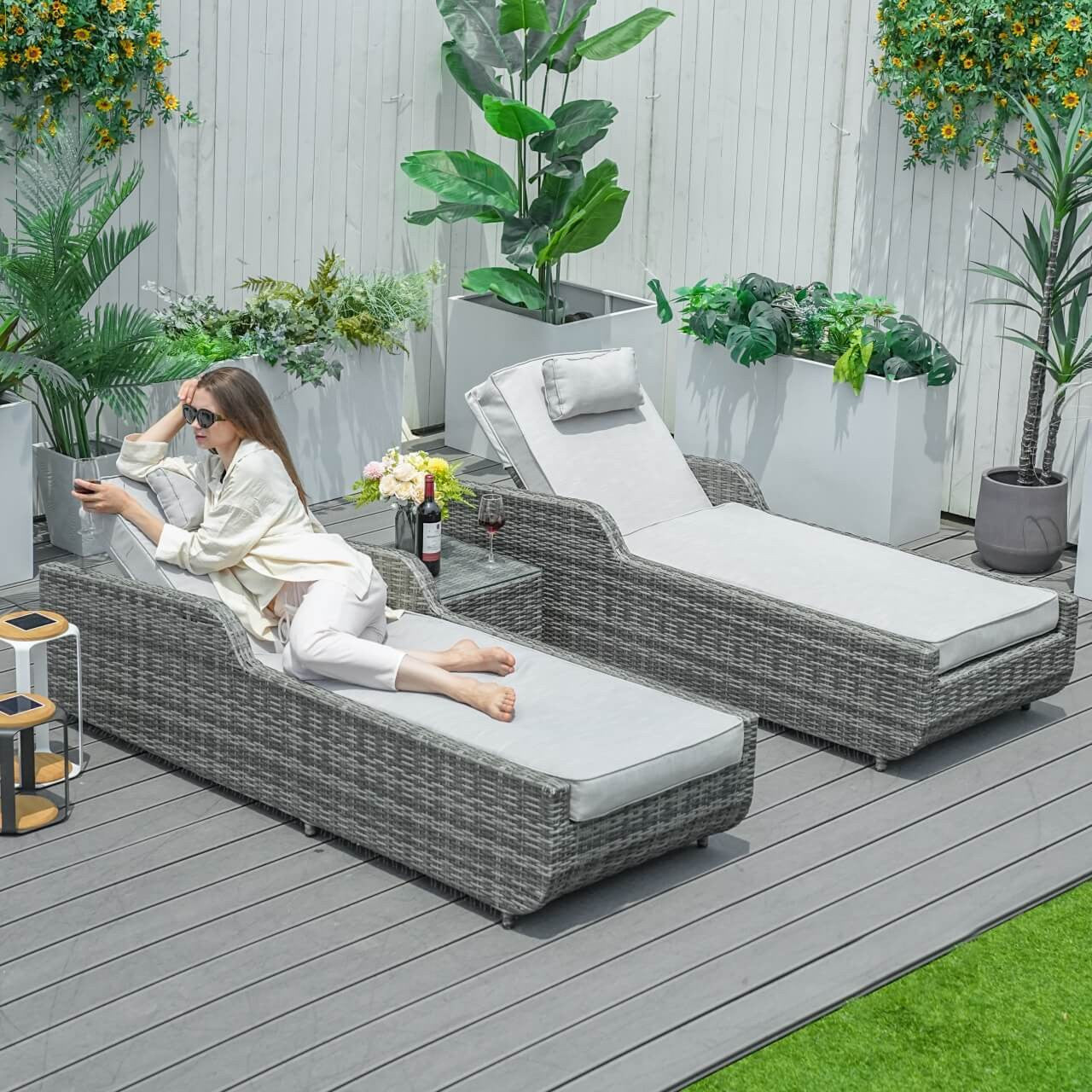 Outdoor Wicker Chaise Lounge with Armrest PAL-1127B | Direct Wicker