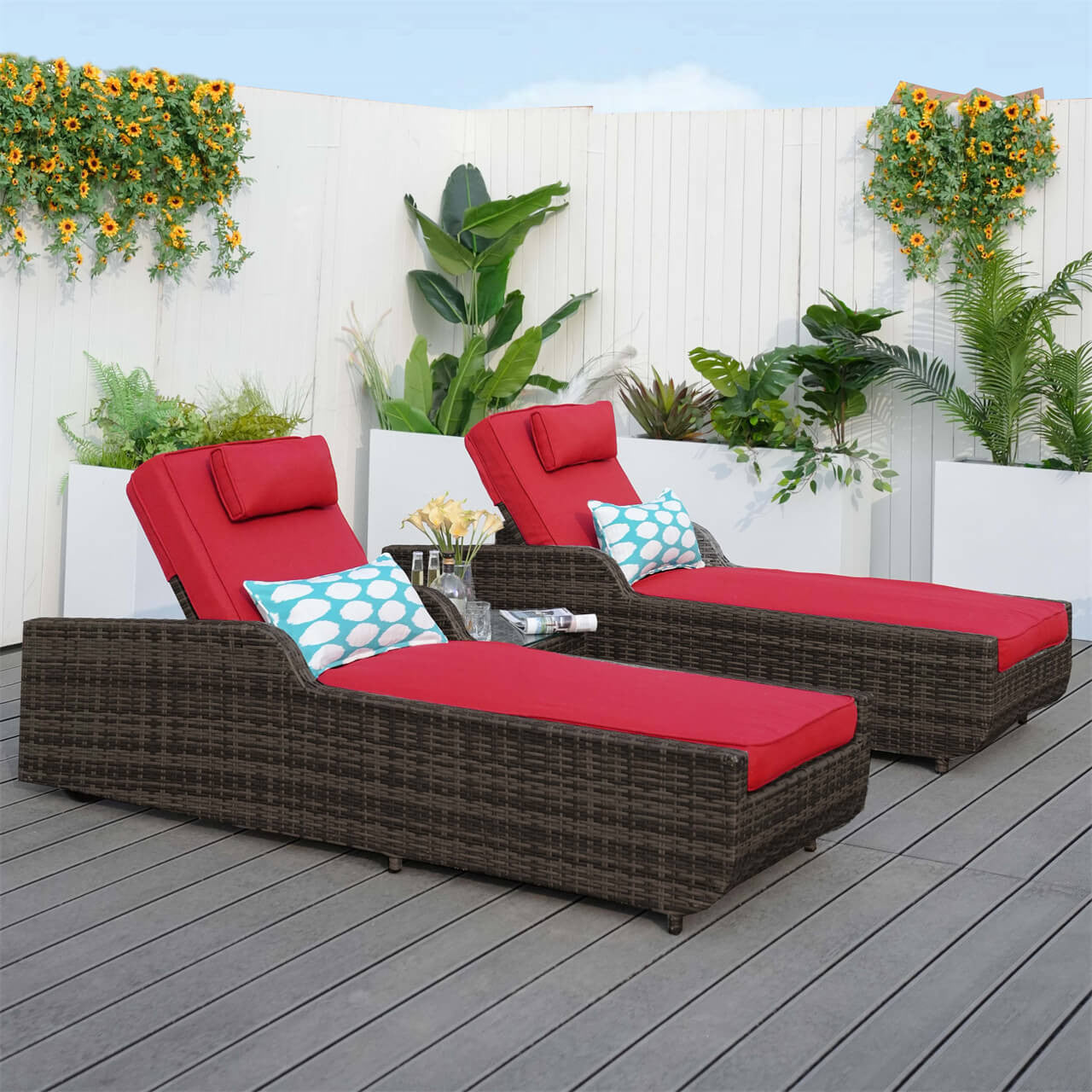 Outdoor Wicker Chaise Lounge with Armrest PAL-1127B | Direct Wicker