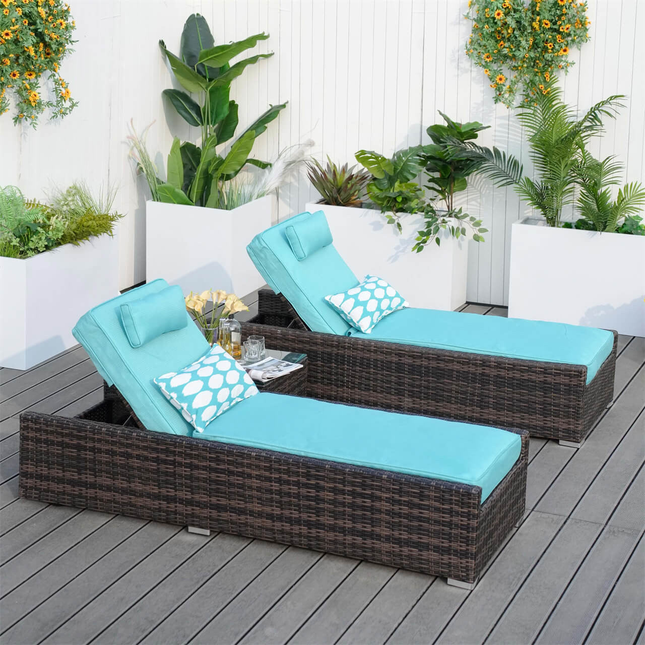 Outdoor Wicker Chaise Lounge with Armrest PAL-1127B | Direct Wicker