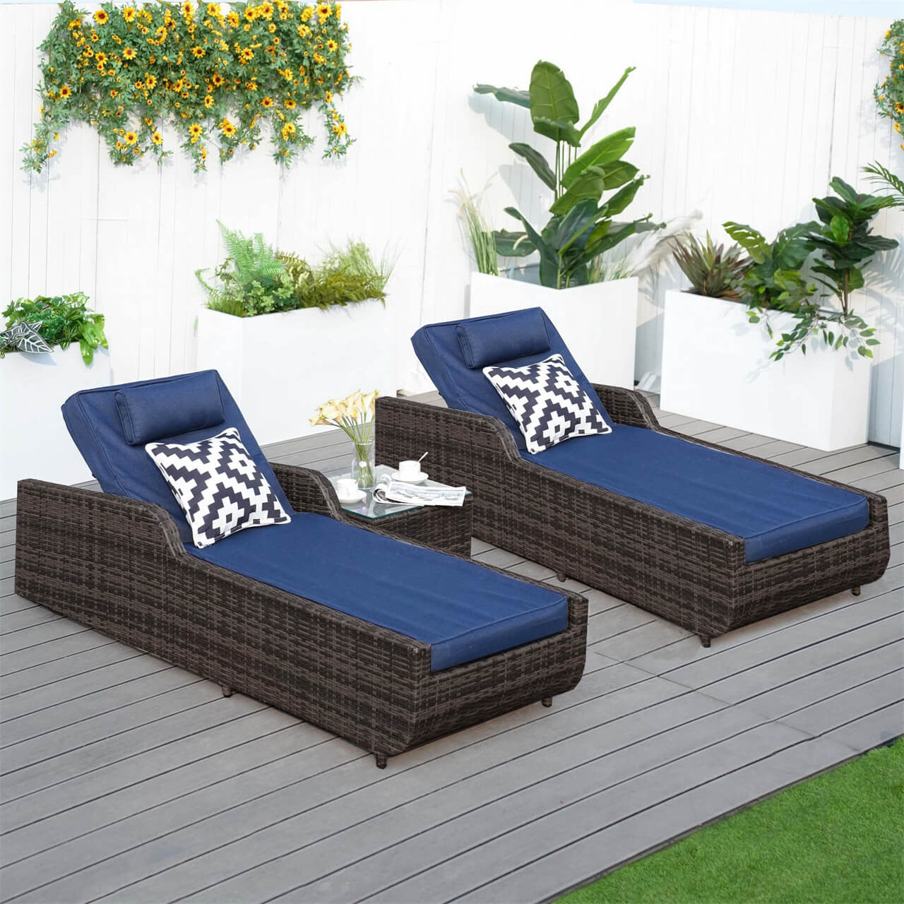 Outdoor Wicker Chaise Lounge with Armrest PAL-1127B | Direct Wicker