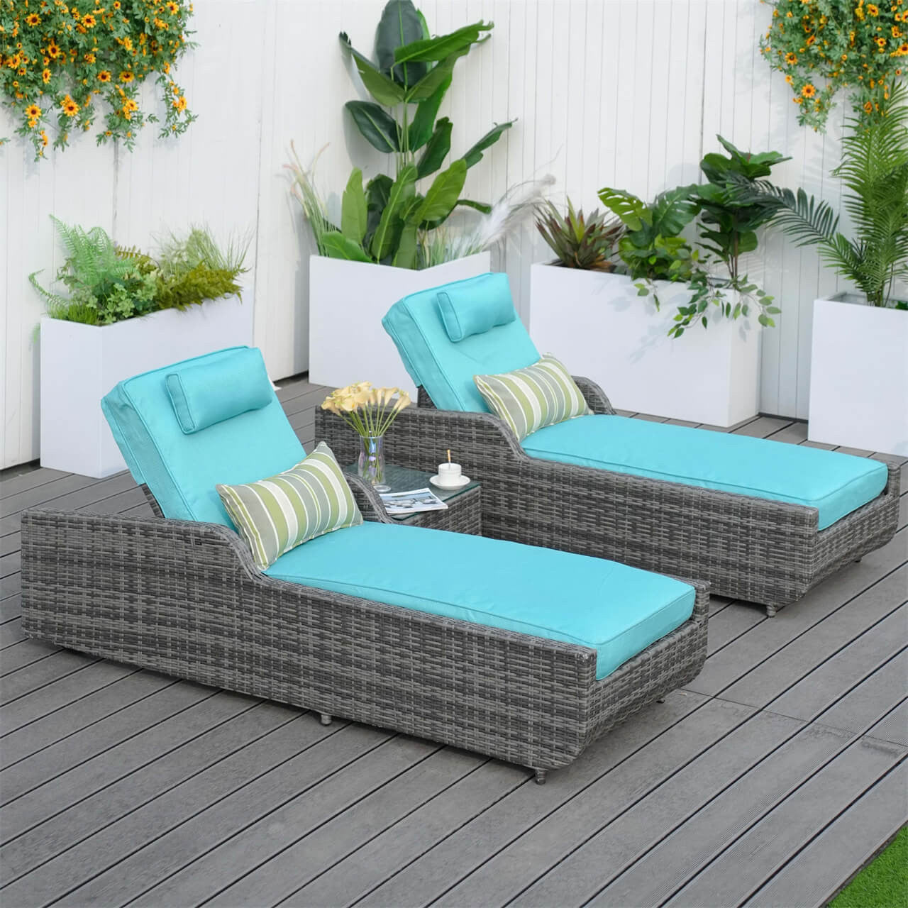 Outdoor Wicker Chaise Lounge with Armrest PAL-1127B | Direct Wicker
