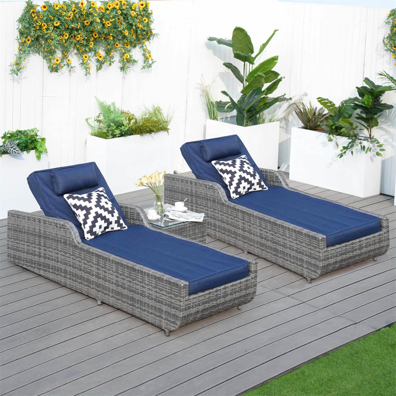 Outdoor Wicker Chaise Lounge with Armrest PAL-1127B | Direct Wicker