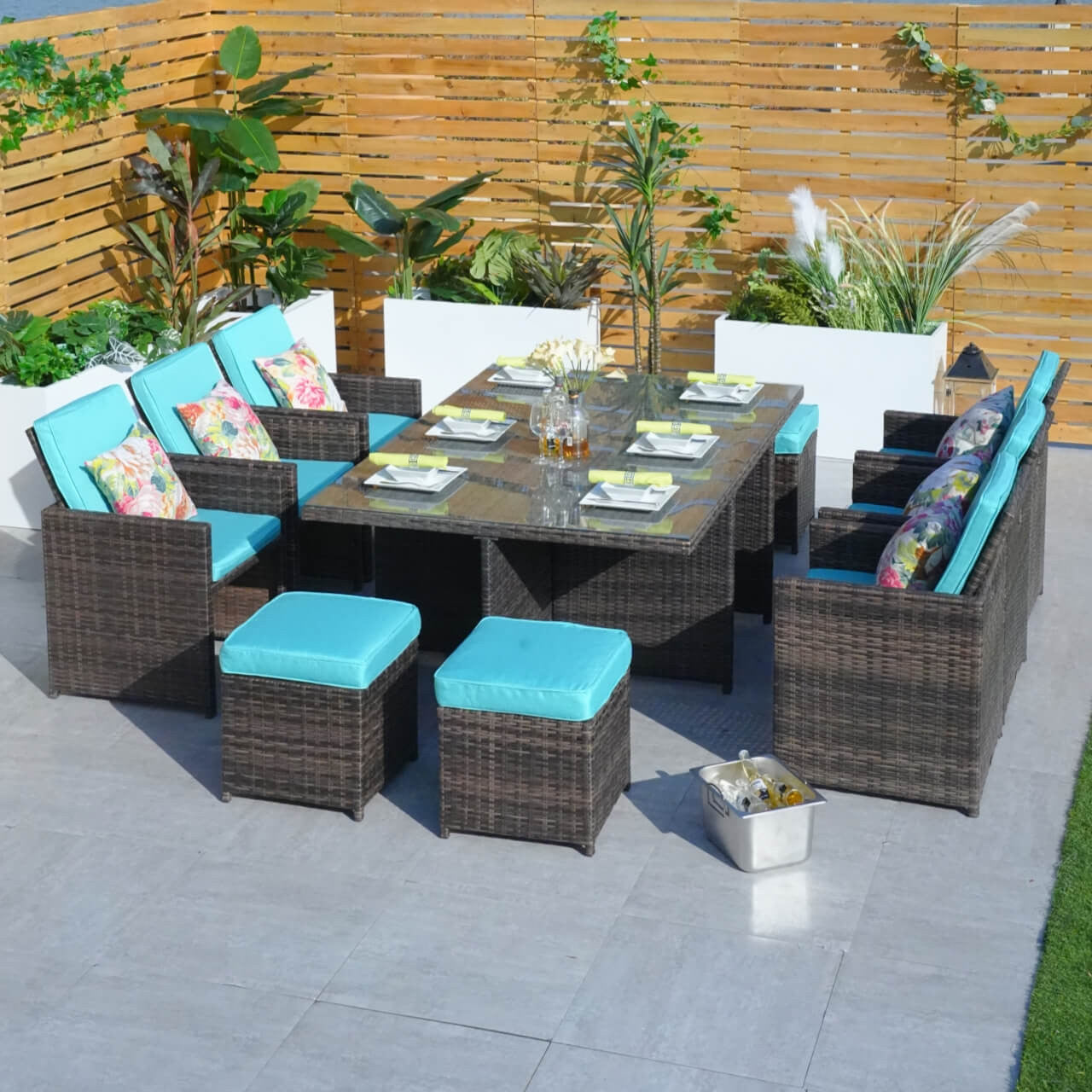 6 Seats Patio Dining Set Rectangular Dining Table with Chairs and Ottoman (PAD-3234-SET)