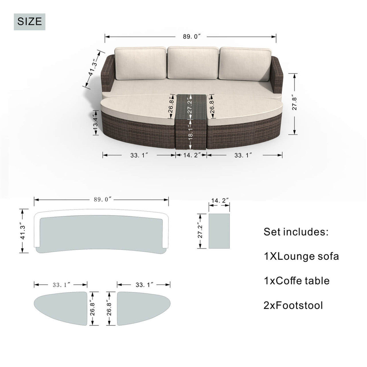 Direct Wicker's Outdoor Daybed Patio Furniture Sunbed (PAL-1202)