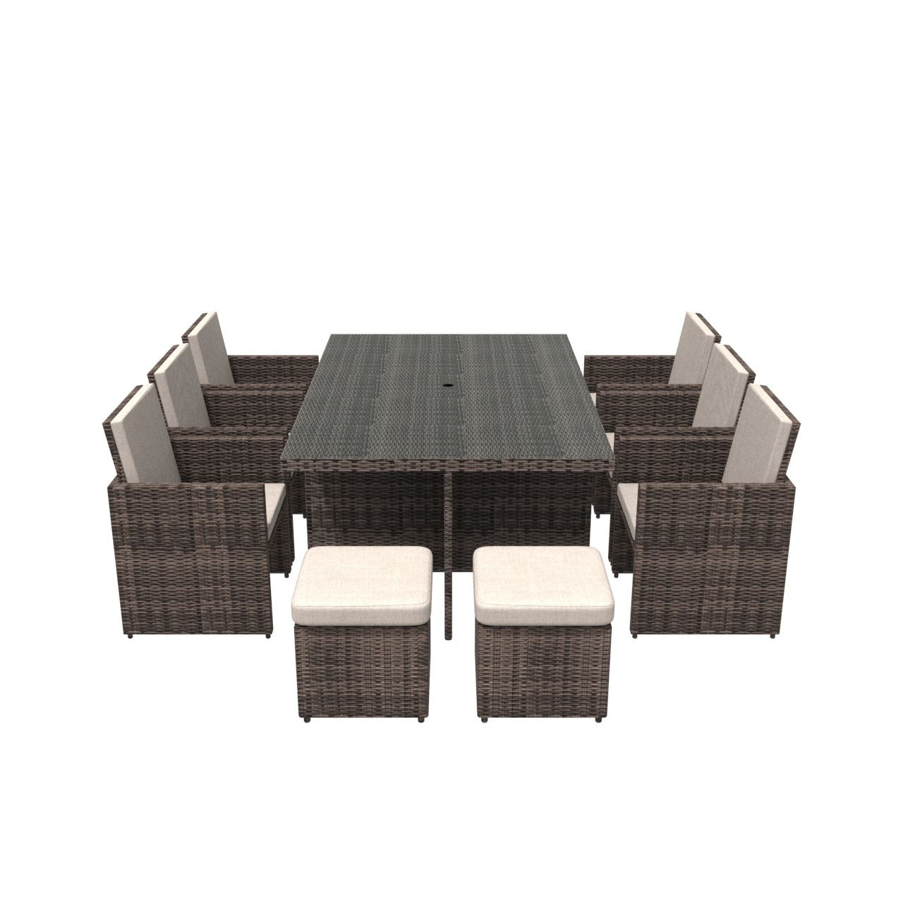 6 Seats Patio Dining Set Rectangular Dining Table with Chairs and Ottoman (PAD-3234-SET)