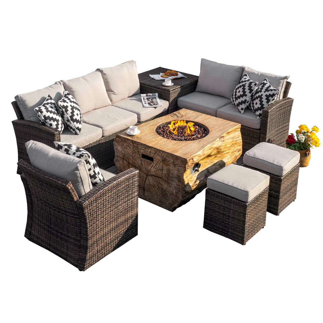 Elegant Patio Seating Sofa Set with Fire Pit Table by Direct Wicker(PAG-1403B+2170)