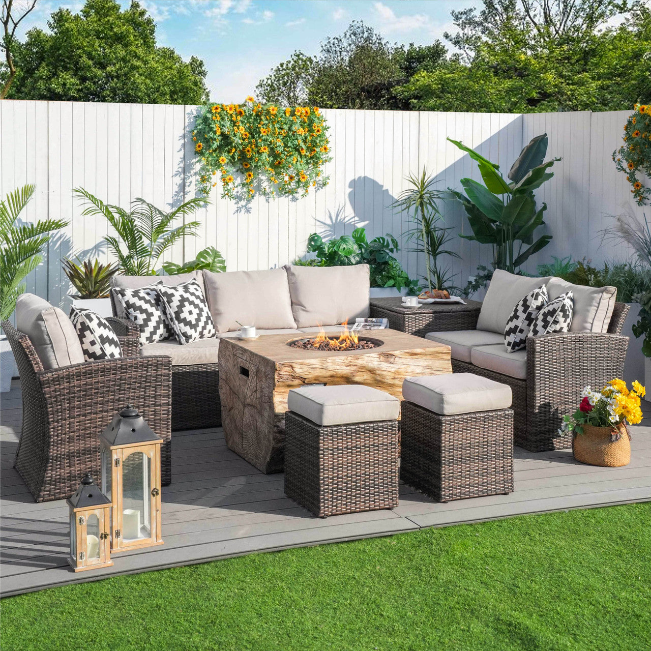 Elegant Patio Seating Sofa Set with Fire Pit Table by Direct Wicker(PAG-1403B+2170)