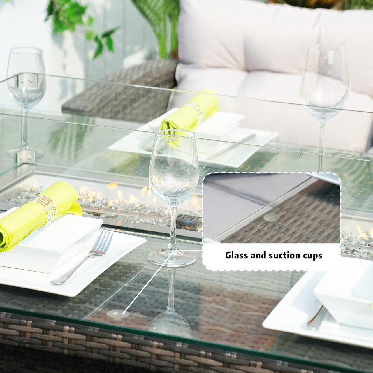 Patio Perfection with Rectangular Fire Pit Glass Tabletop Furniture Set (PAG-1503+1106R）