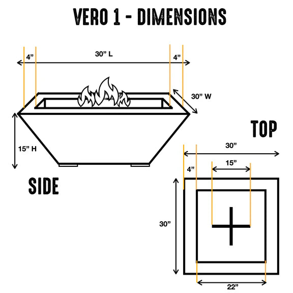 VERO - 30" Premium Square Cement Fire Pit Table Bowl GFRC Concrete - Natural Gas or Propane